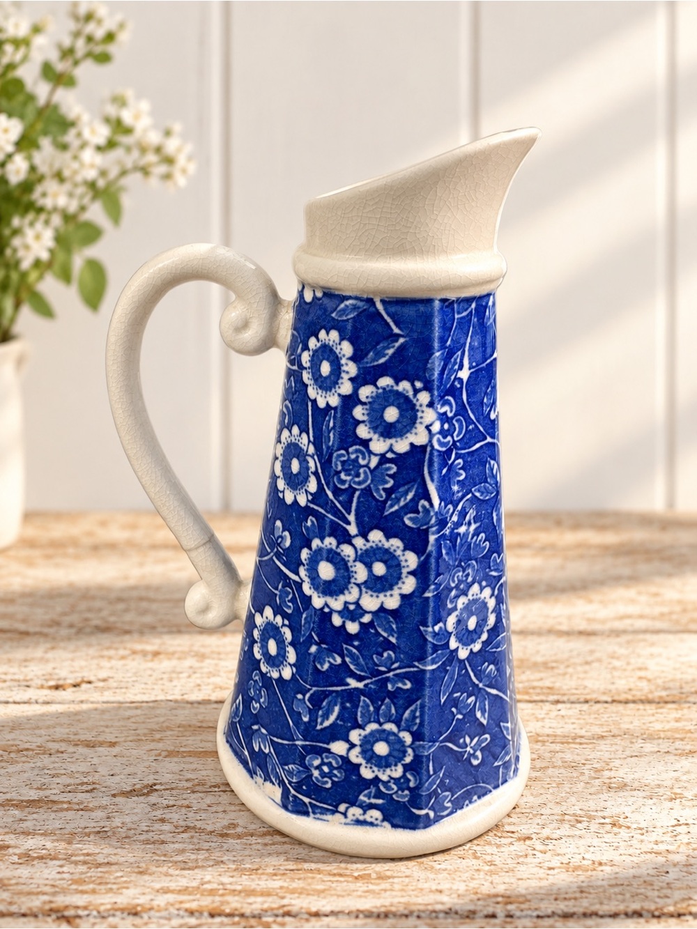 Vintage Blue and White Calico Oil/Vinegar Bottle